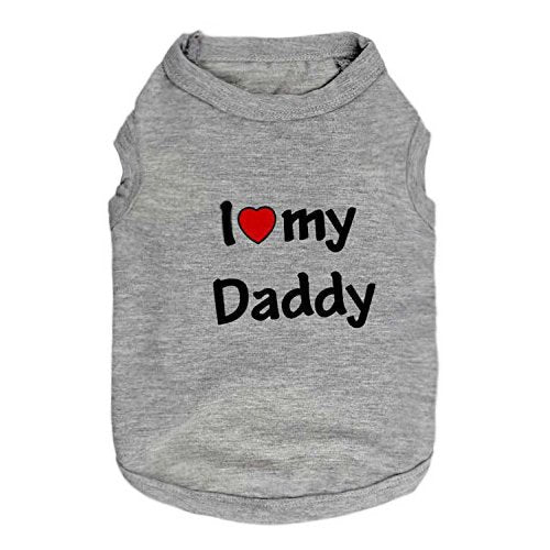 DroolingDog Ropa para perros pequeños, camiseta para mascotas con texto en inglés I Love My Daddy Puppy Apparel para perros pequeños, XS, gris