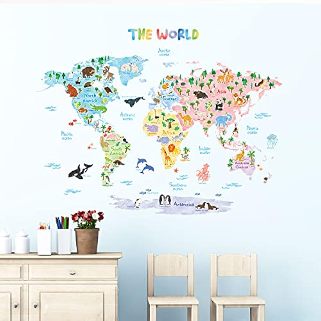 Pegatinas de pared de mapa del mundo para niños DECOWALL