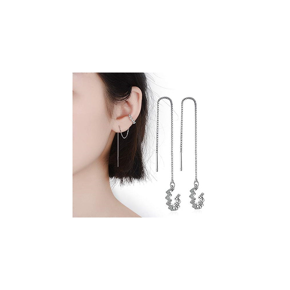 Aretes de borla de plata con forma de onda para mujer