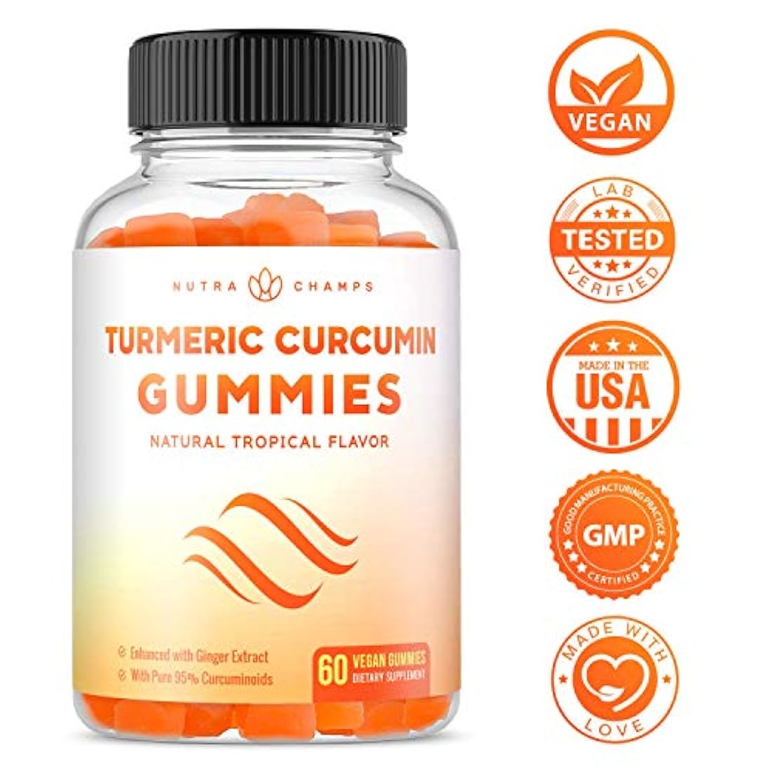 Cúrcuma con gomitas de jengibre natural, NutraChamps