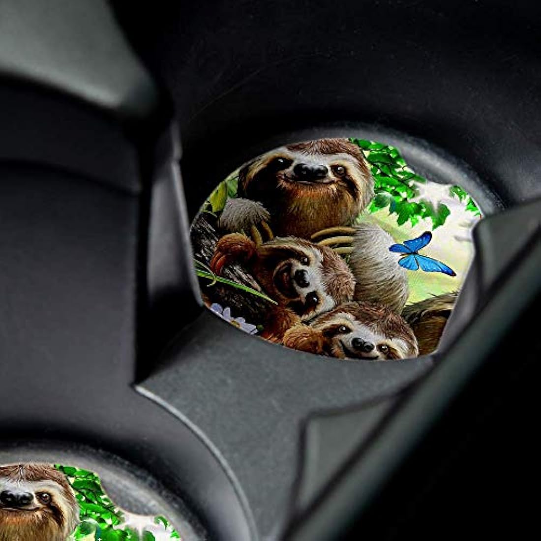 Posavasos de goma para coche | Selfie de la familia Sloth
