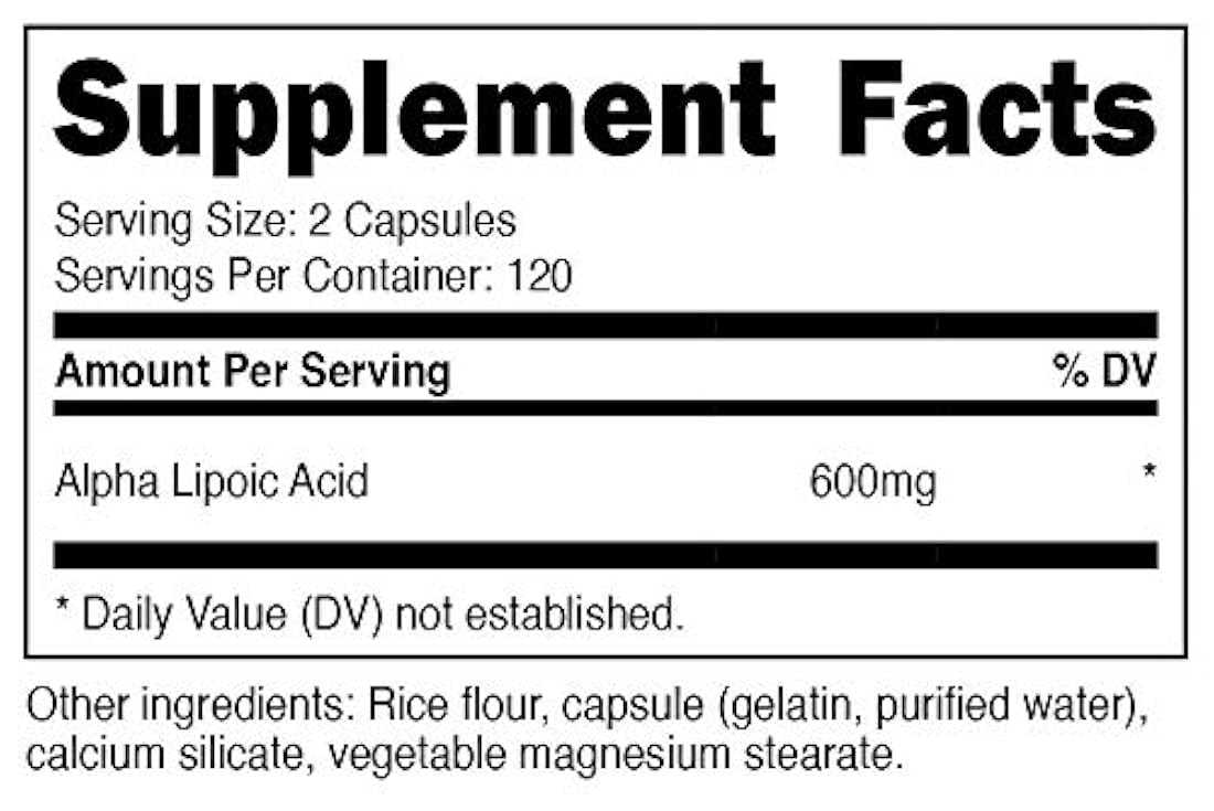 Suplemento Nutricost Alpha Lipoic Acid, 0.02 oz por porción, 120 porciones, 1 botella, 1