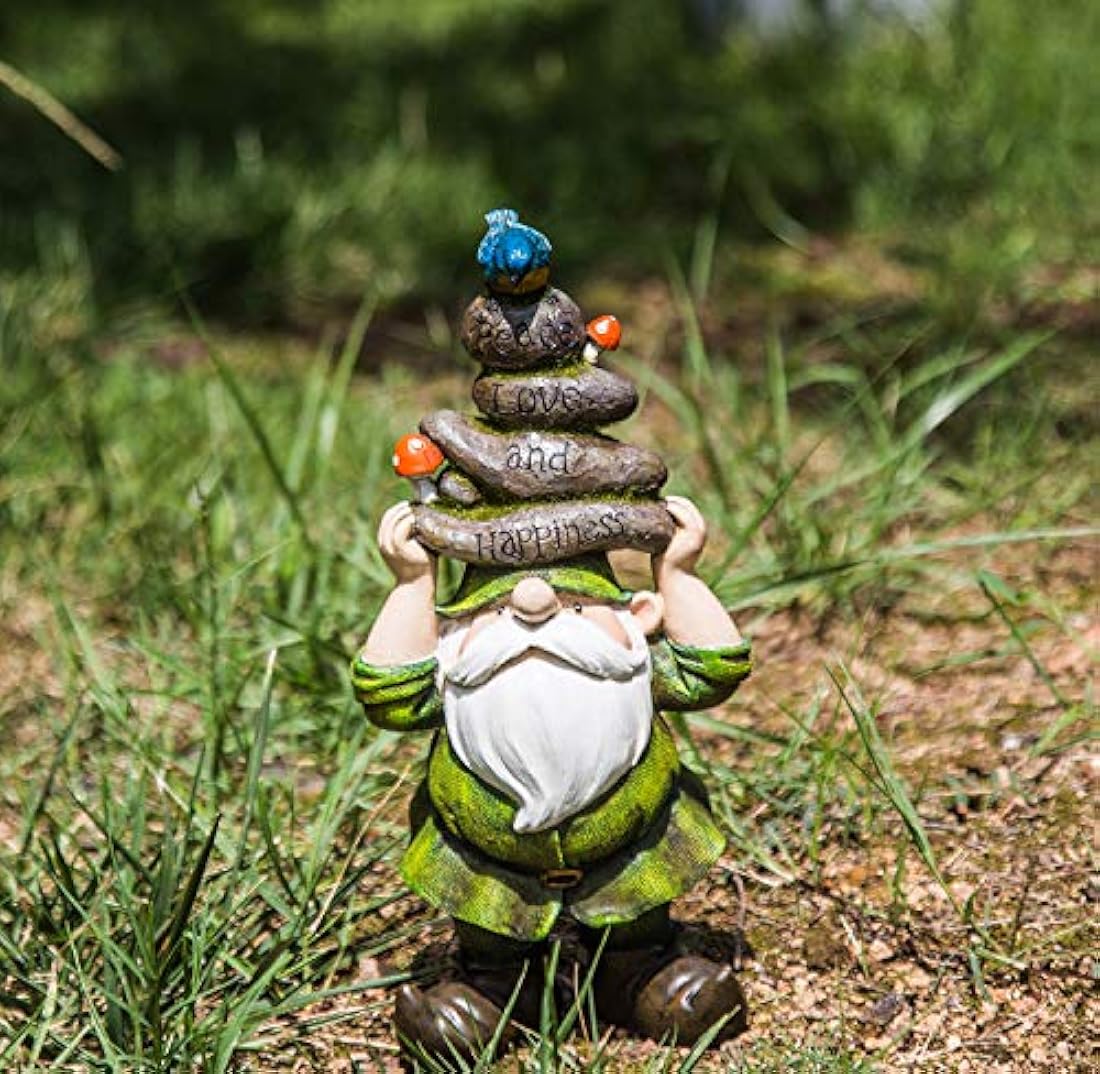 Estatuilla de gnomo con piedras