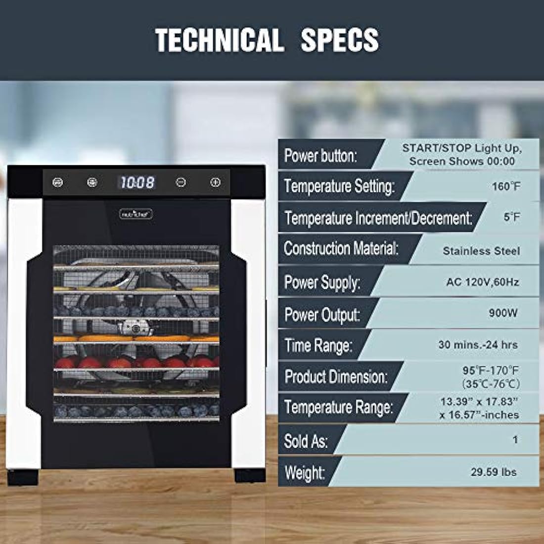 Deshidratadora de Alimentos NUTRICHEF NCFD10S