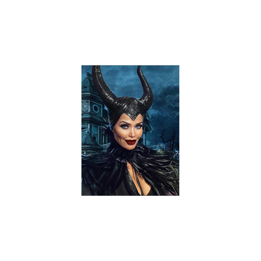 Disfraz chal gótico con plumas negras y cuernos Maleficent
