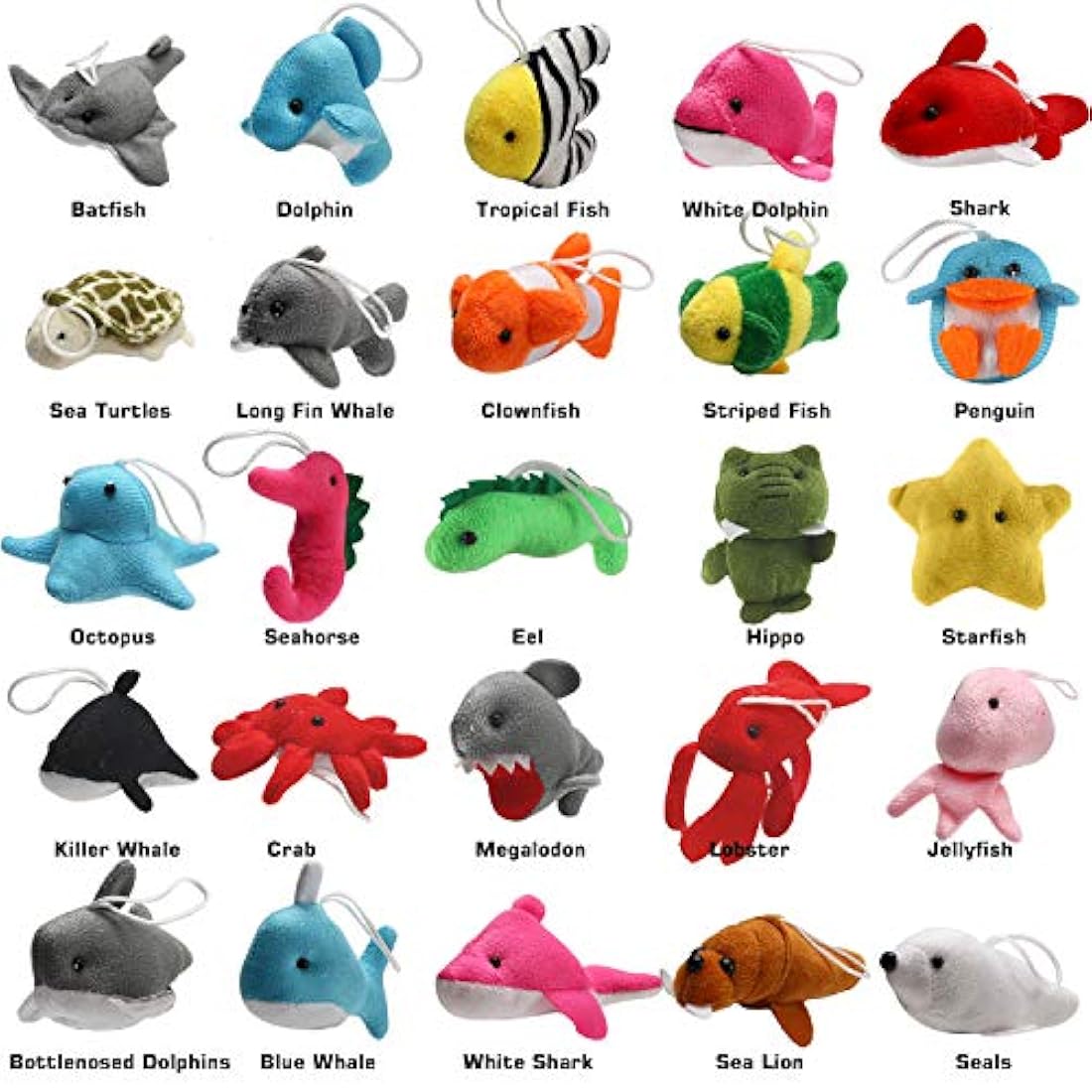 Paquete de 25 mini juguetes de peluche de animales marinos