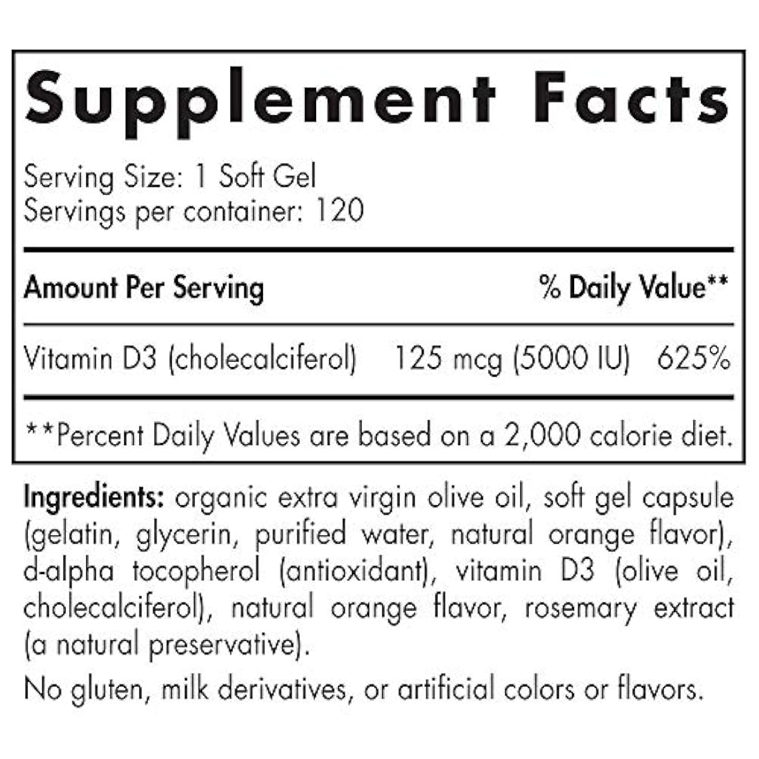 Vitamina D3 5000 UI Softgels Naranja, P32749, 120, 1