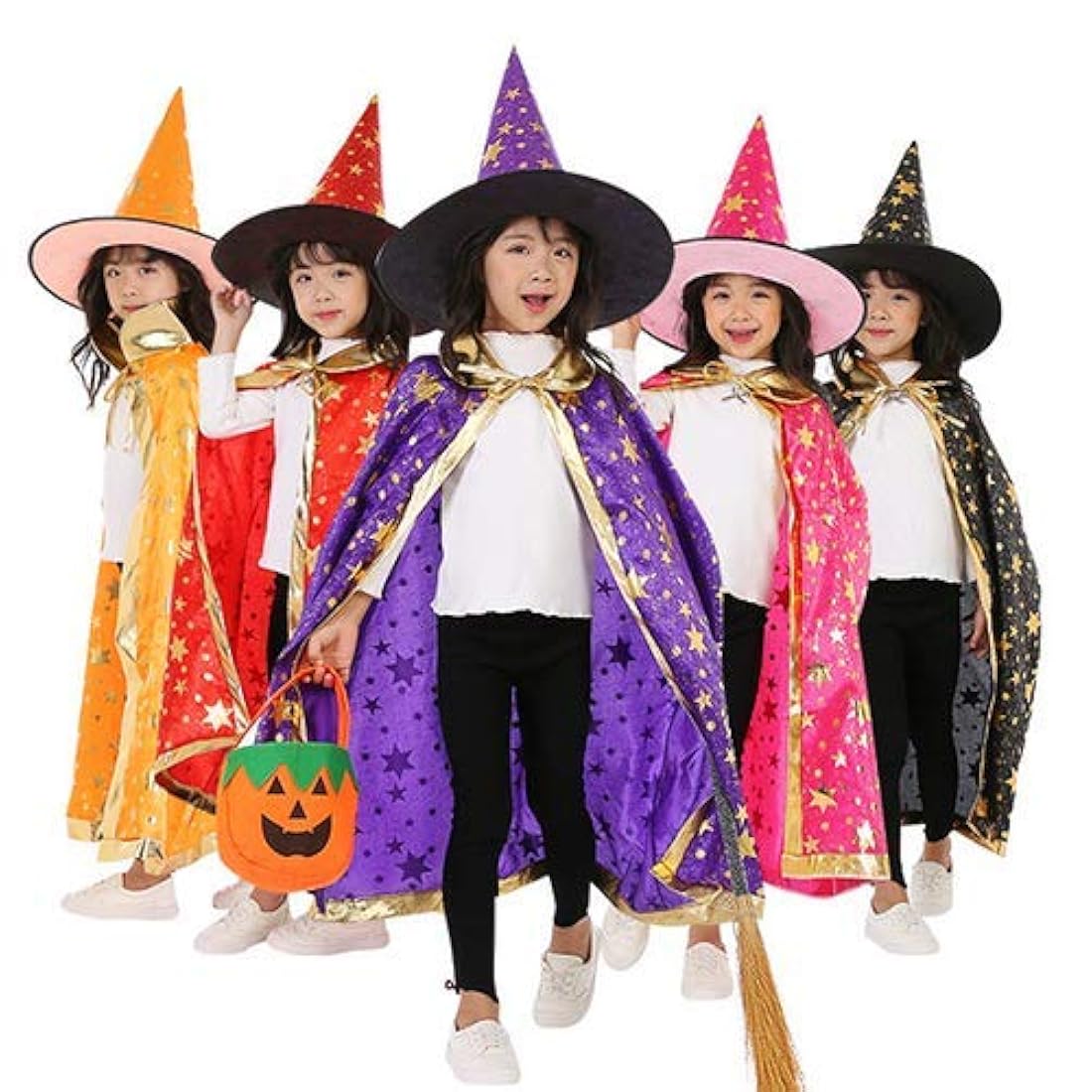 Disfraces Capa de bruja de mago con sombrero y bolsa