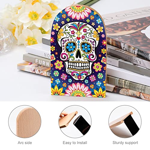 Flower Paisley Sugar Skull Cute Book EndsWooden Bookends Holder for Shelves Books Divider Modern Decorative 1 Pair