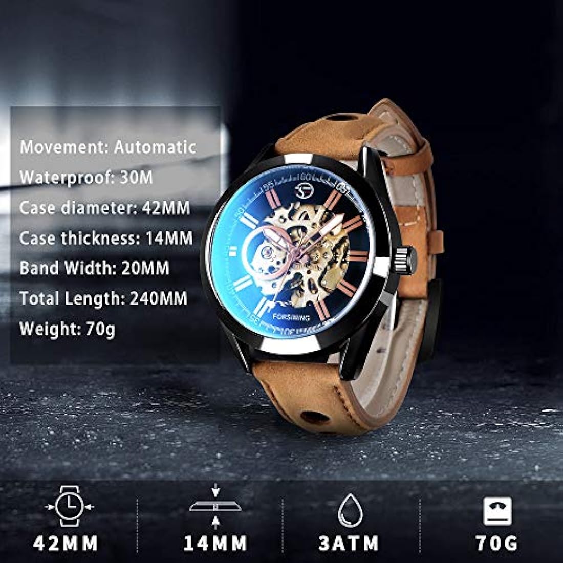 Relojes para hombre, esqueleto mecánico automático