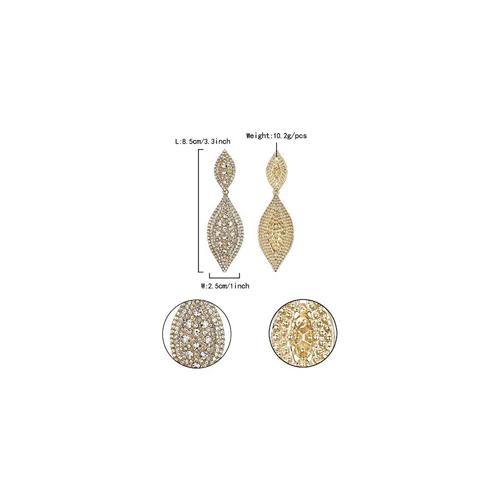 Aretes colgantes de 2 hojas con cristales de estrás dorado