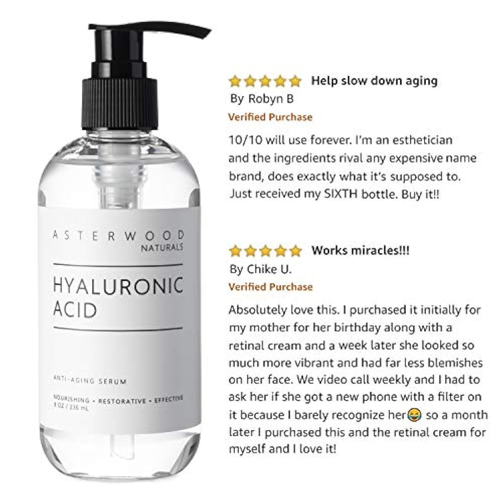 ASTERWOOD NATURALS Suero de ácido hialurónico de 8 onzas