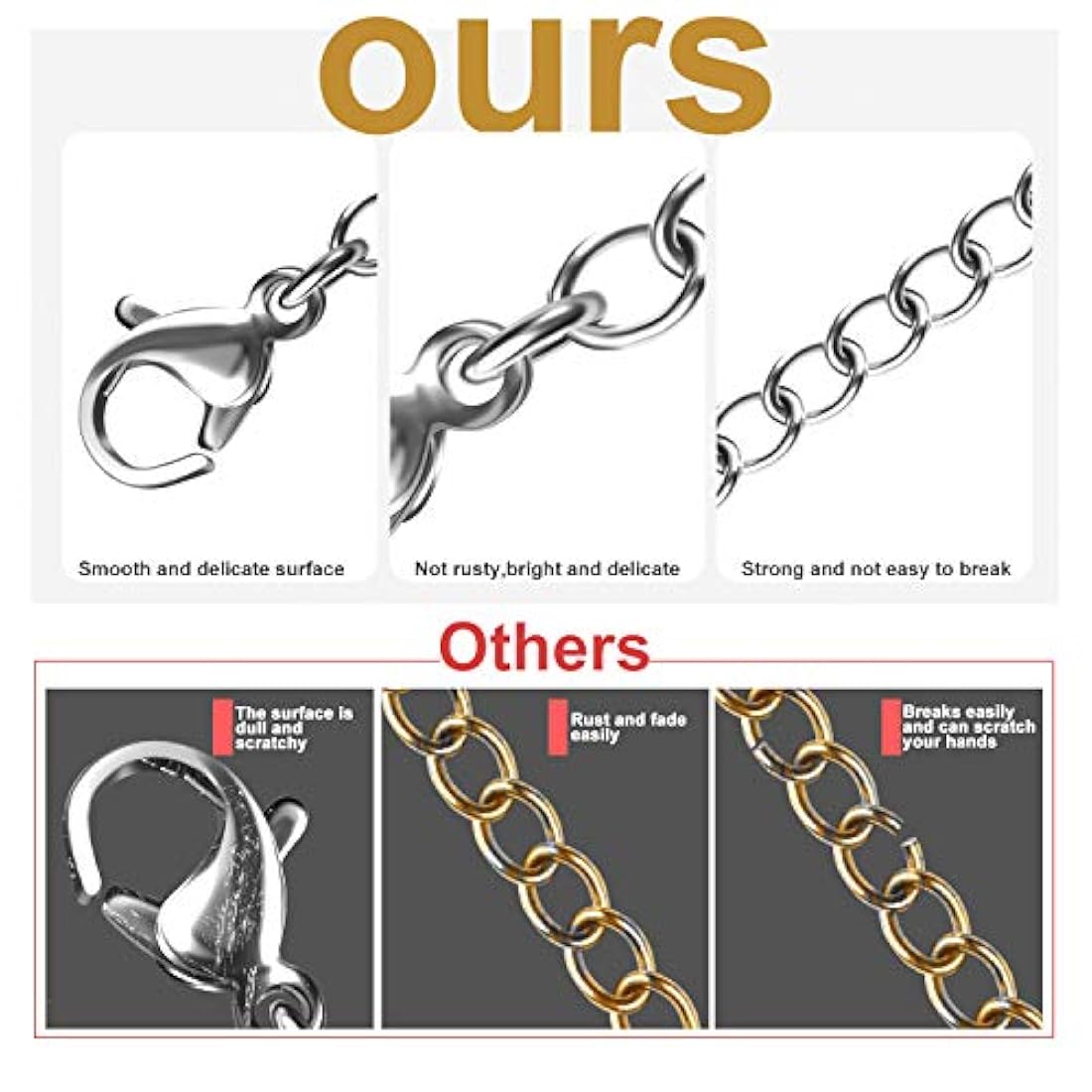 Extensores de collar, 10 piezas de acero inoxidable oro