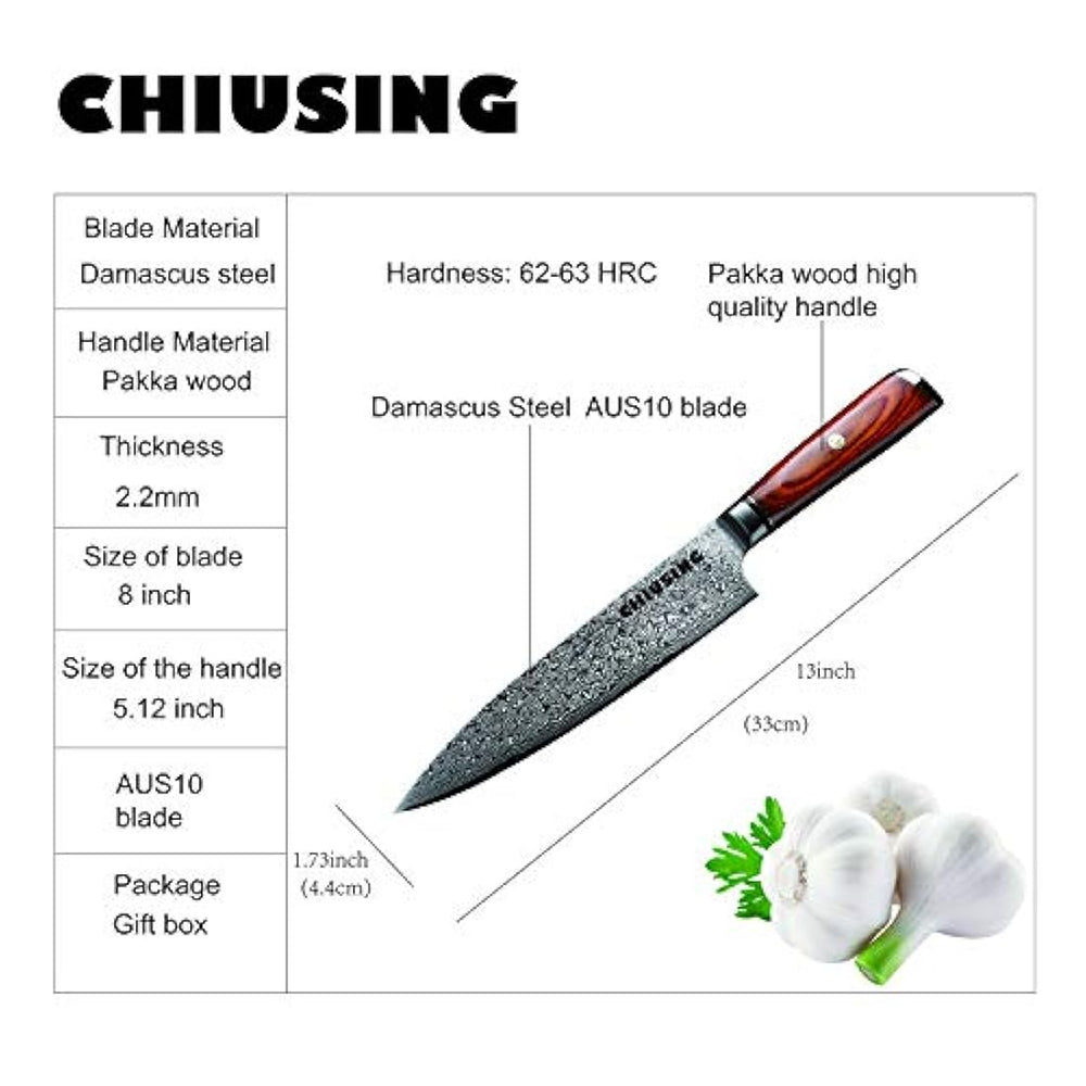 Cuchillo de chefs Damasco, CHIUSING 67 capas, hecho a mano