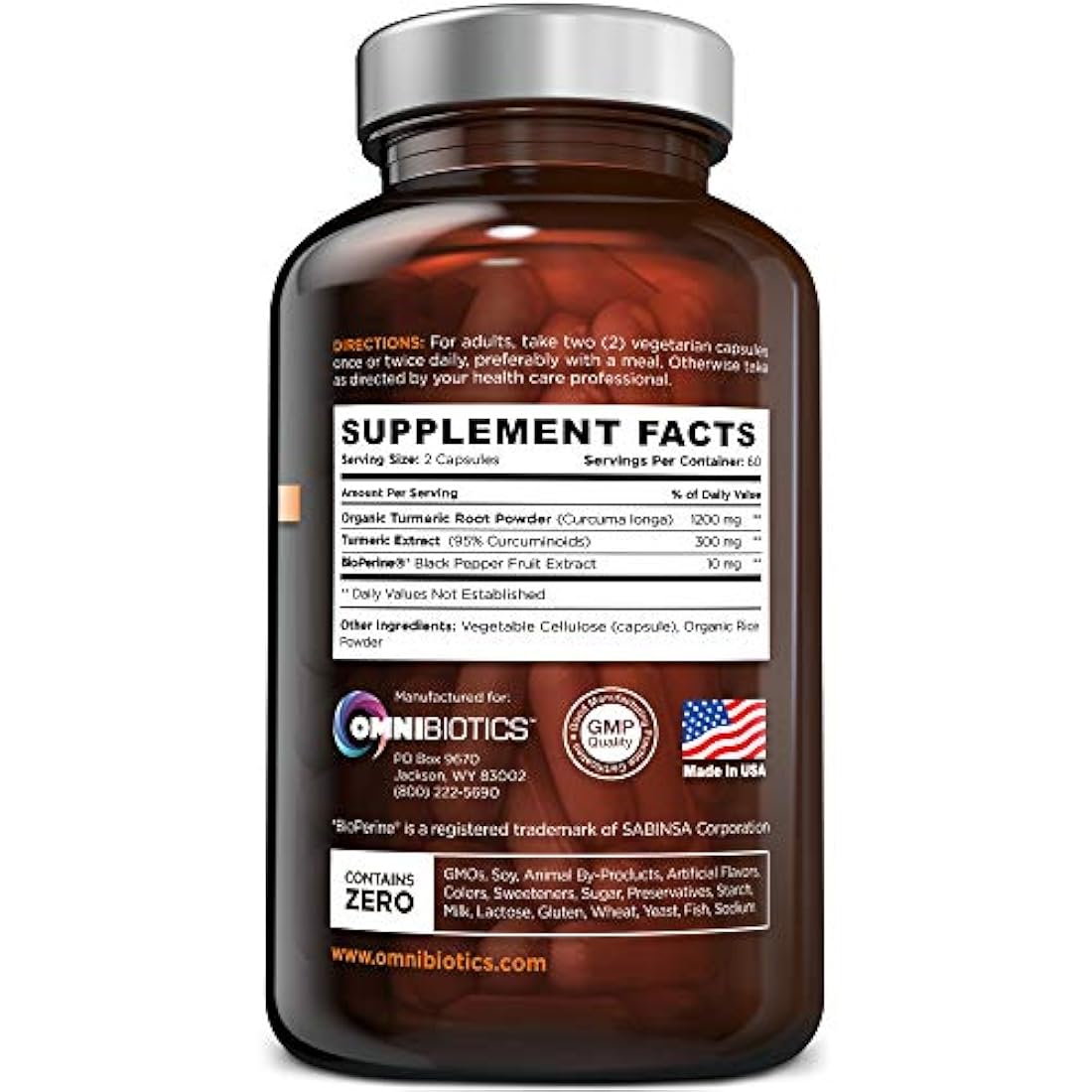 Suplemento de cúrcuma y curcumina orgánica de 0.05 oz