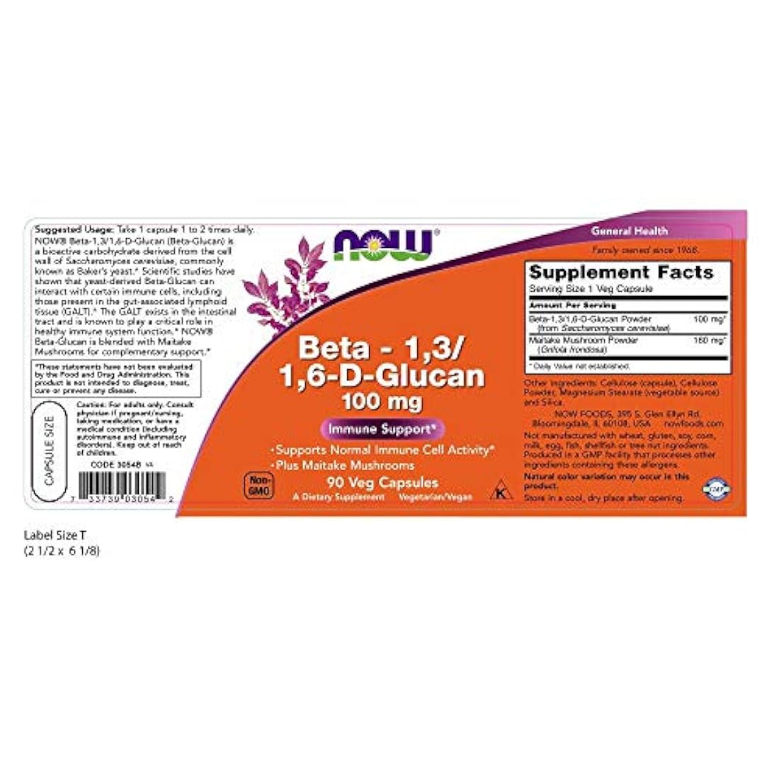AHORA Suplementos, Beta 1,3 / 1,6-D-Glucan 100 mg con hongos