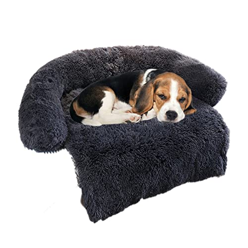 Cama calmante para perro de felpa esponjosa para protector de muebles con funda extraíble lavable para perros y gatos grandes, medianos y pequeños