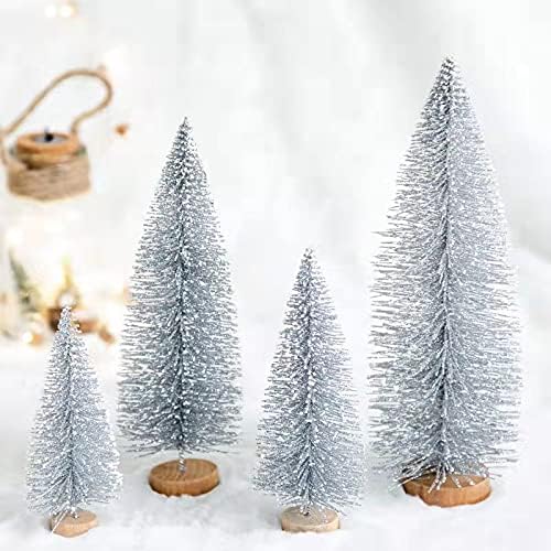 8 Pcs Árboles Navideños Artificiales Miniatura con Base de Madera