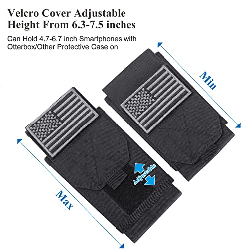 Heyqie Funda táctica negra Molle para teléfono móvil, resistente al agua, para iPhone 11, 12, 13, Pro Max, Samsung S22, S21, S20, FE Note 20, A02S, menos de 6.7 pulgadas, con 2 parches de bandera de EE. UU