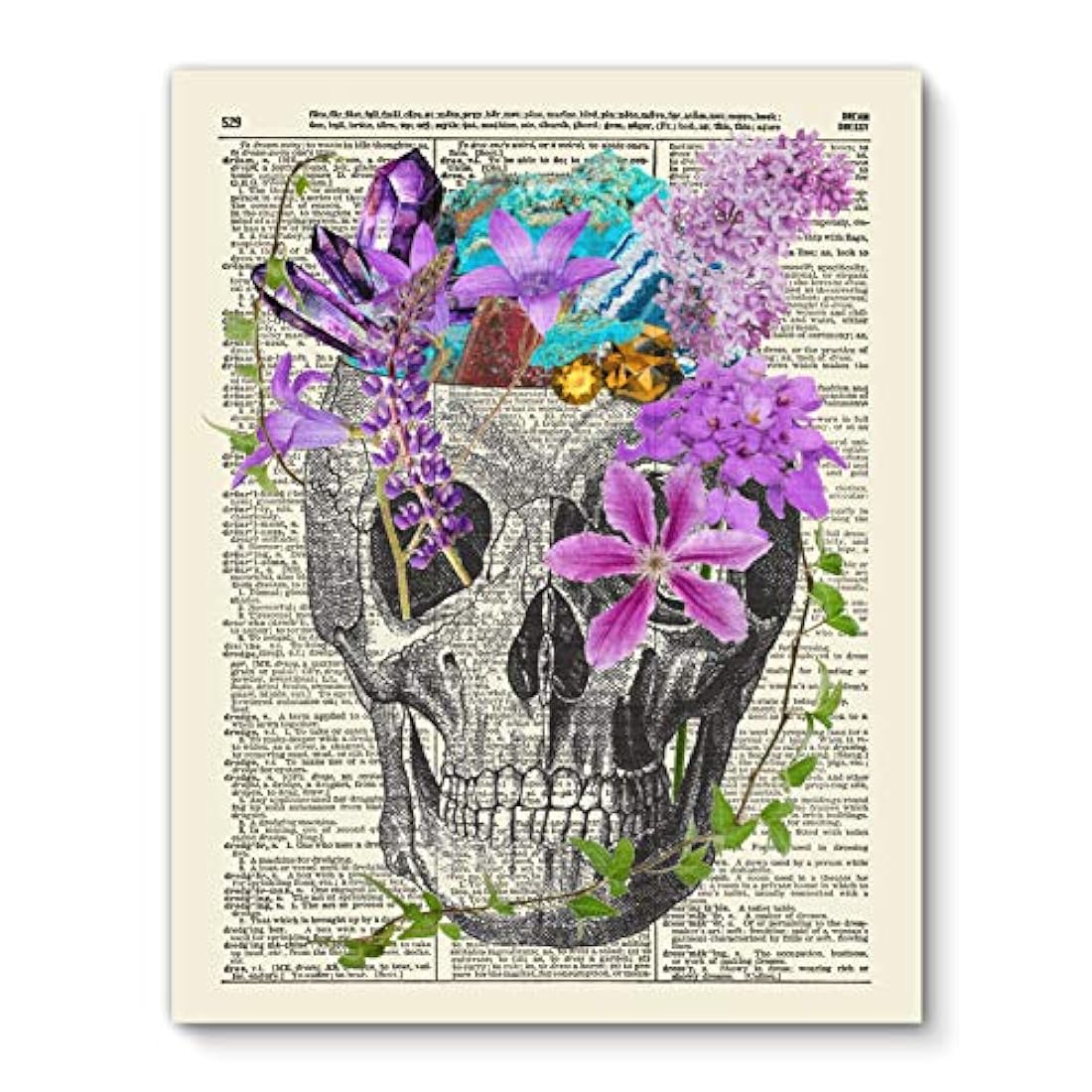 Cuadro decorativo Calavera con flores y cristales
