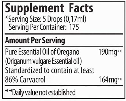 Aceite de Orégano Griego 190 mg, 86%-90% Carvacrol, 4 gotas diarias