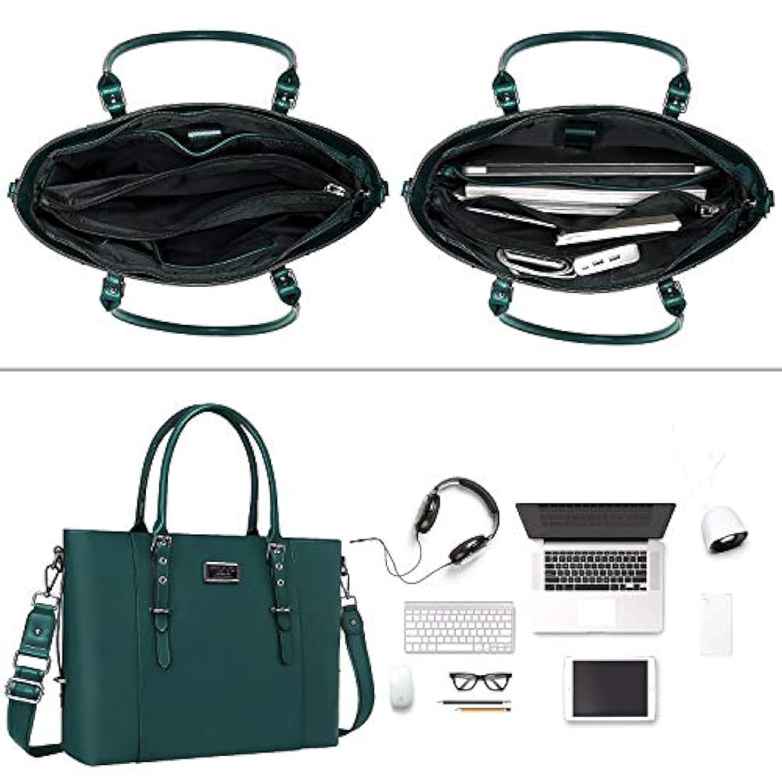 Bolso de piel sintética para portatil de 16.3in, color verde