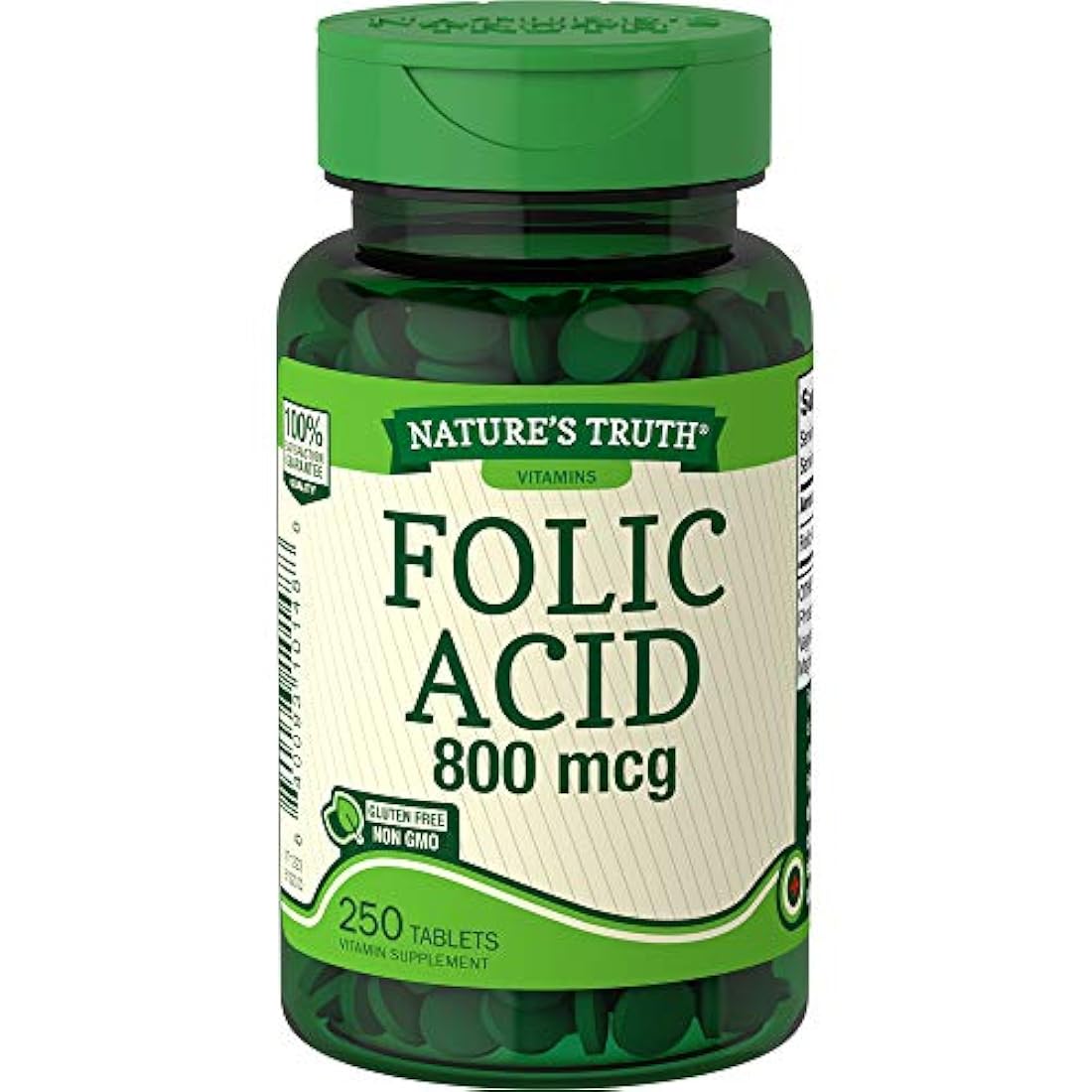 Ácido fólico Nature's Truth 800 mcg | 250 tabletas | Vegetariano, sin OMG y sin gluten