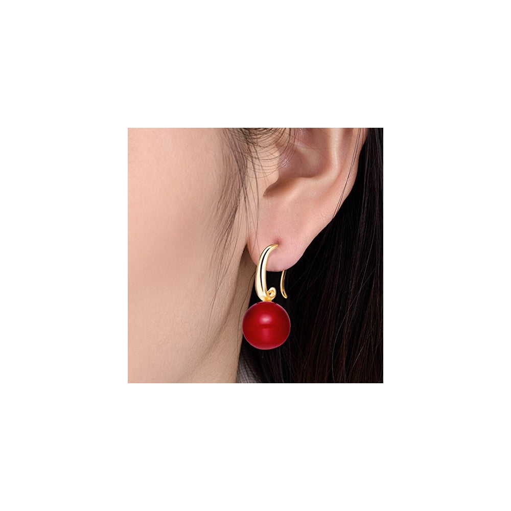 Aretes de perlas de imitación color rojo para mujeres