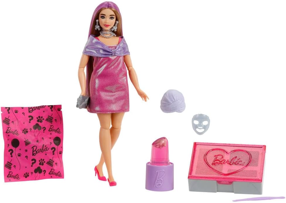 Barbie Party Muñeca y Accesorios Serie Glam con 10 Sorpresas