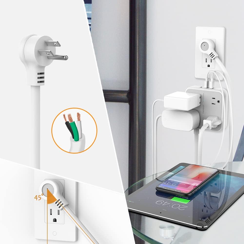 Tessan Regleta con 3 puertos USB, cable de extensión de 5ft