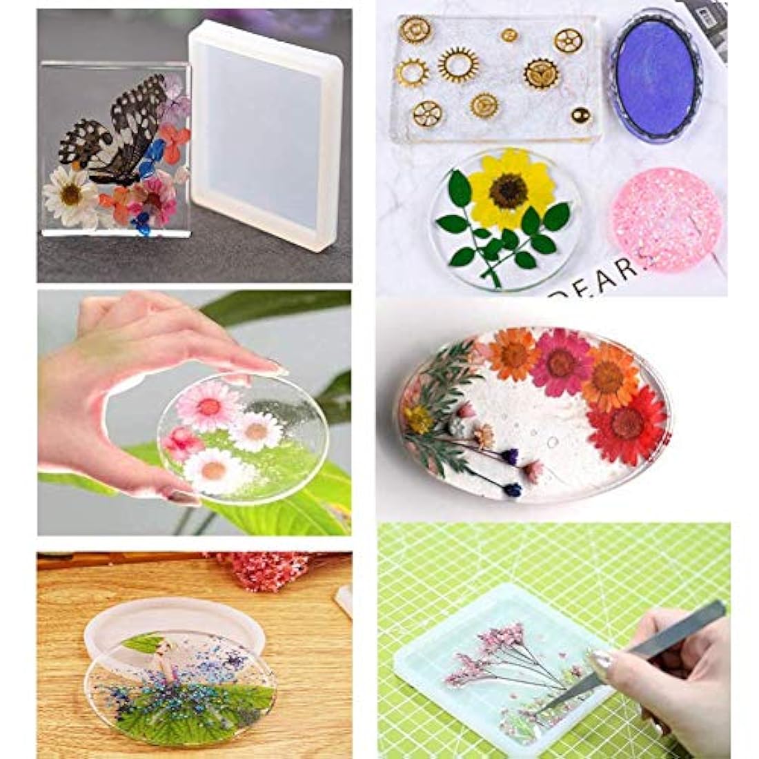 Moldes de resina de grandes diseños, Airlxf, 6 piezas de moldes de resina para moldear joyas, reutilizables, redondos, cuadrados, rectangulares, elipse, pequeños, rectangulares, para hacer joyas de resina
