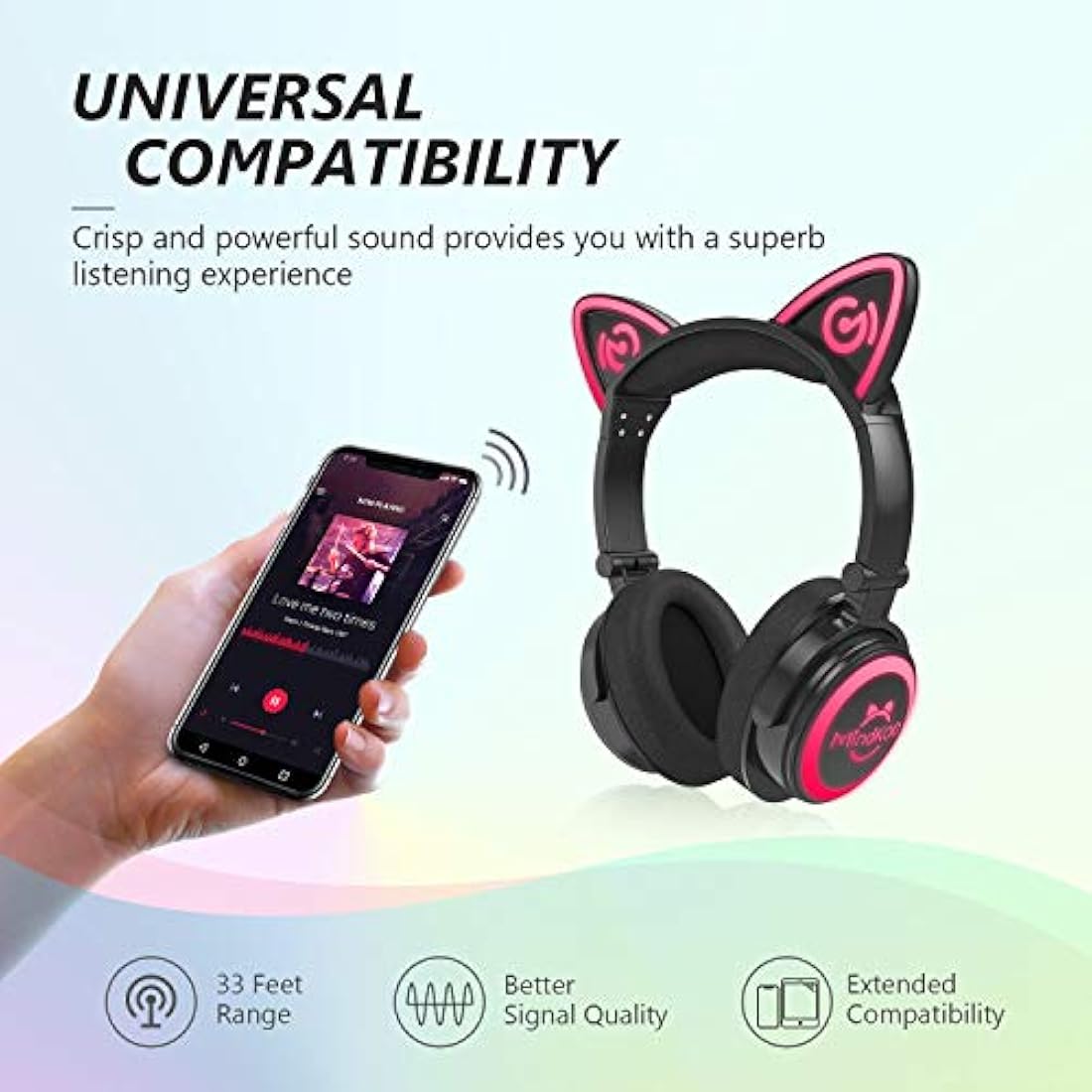 MindKoo - Auriculares inalámbricos con Bluetooth y luz LED