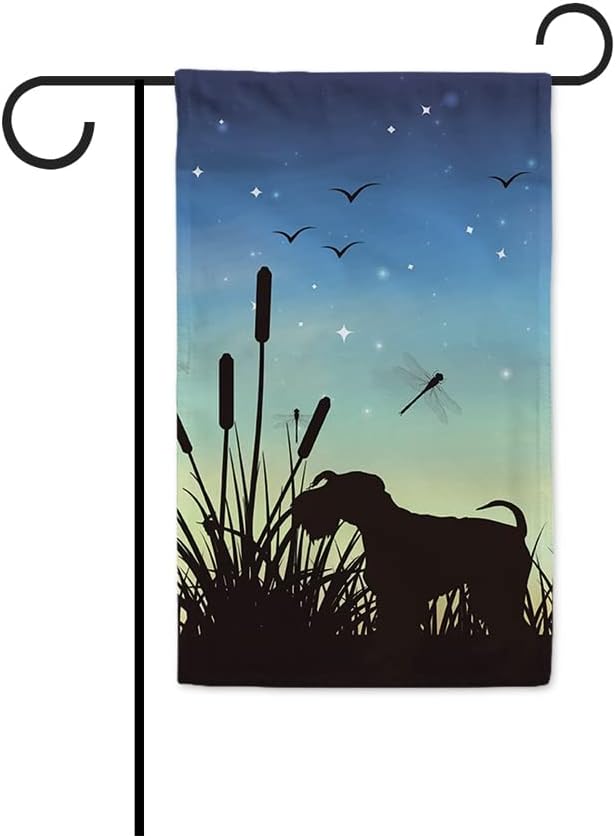 Jardín bandera terrier silueta libélula verano doble cara