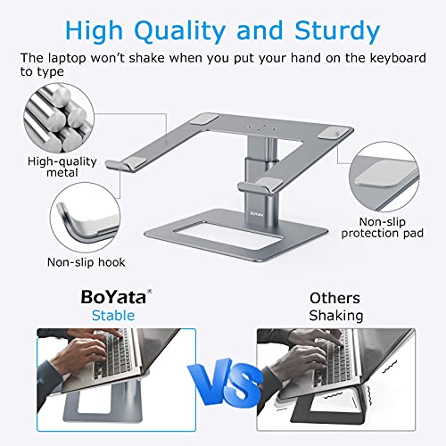 BoYata - Soporte ergonómico de aluminio ajustable en altura, soporte para computadora portátil para escritorio, compatible con MacBook Pro/Air, Dell, Lenovo, HP, Samsung, más portátiles de 11 a 17 pulgadas