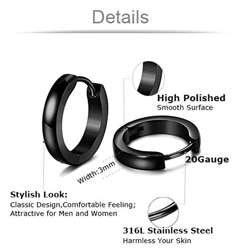 6 pares de aretes de acero inoxidable