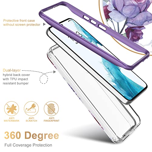 ESDOT Funda para Samsung Galaxy S22, grado militar, prueba de caídas de 21 pies, funda resistente con diseños de moda para mujeres y niñas, funda protectora para Galaxy S22 de 6.1 pulgadas, flores moradas y rosas
