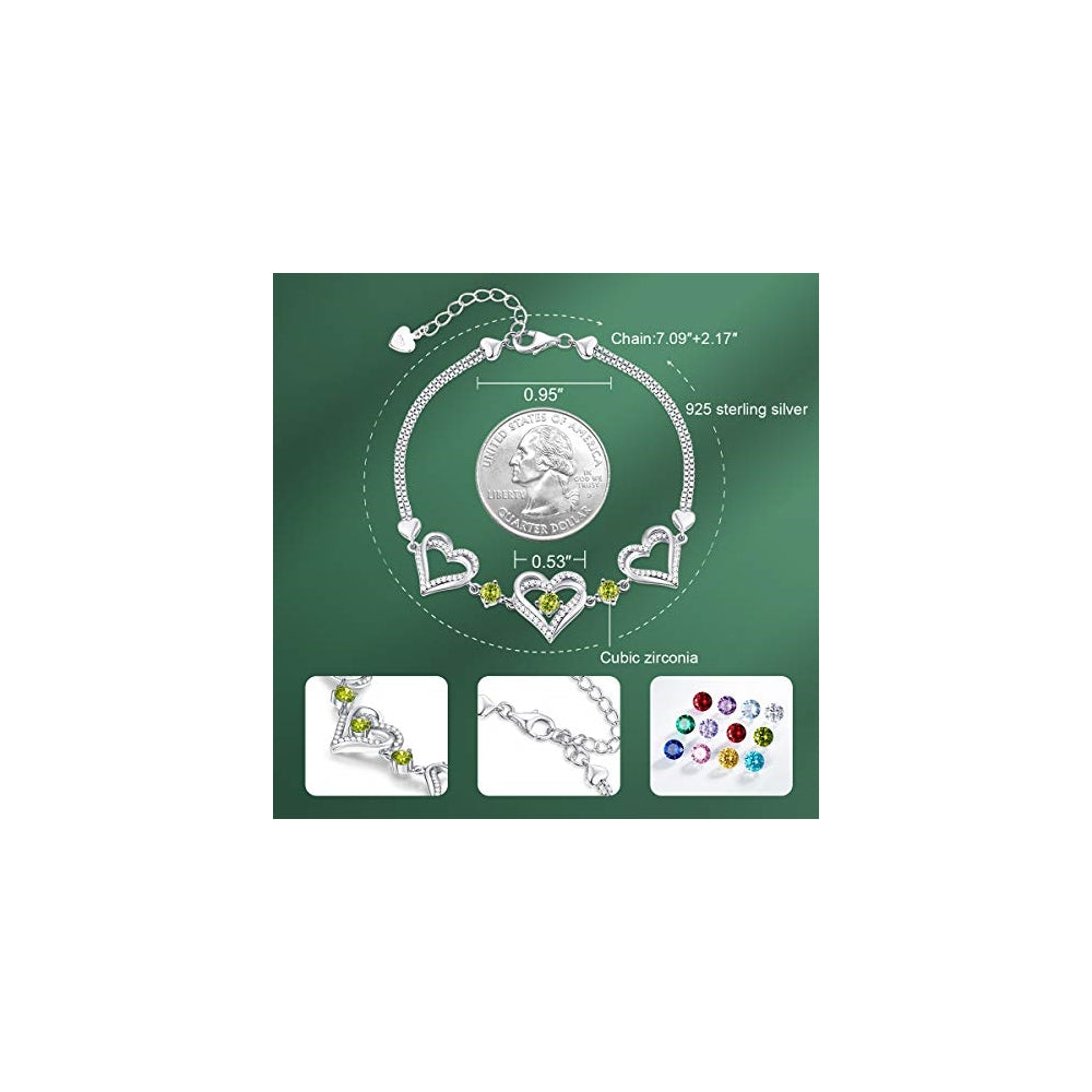 Pulseras de plata fina con colgante de corazón ajustable