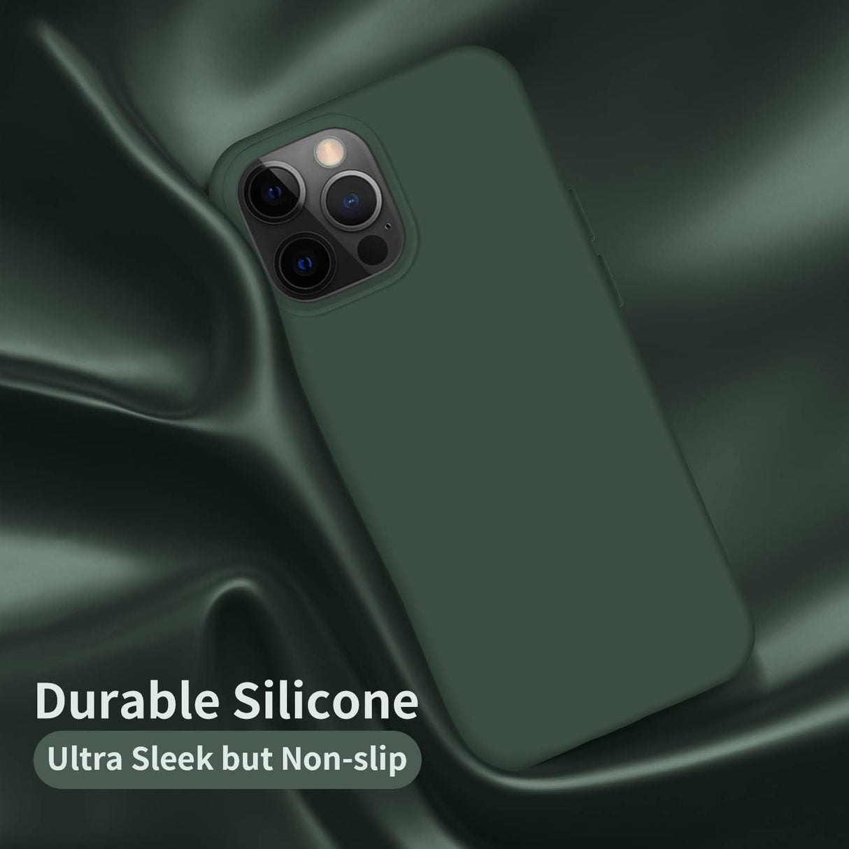 Cordking Funda diseñada para iPhone 13 Pro Max, funda protectora de silicona ultra delgada a prueba de golpes con forro de microfibra suave antiarañazos, 6.7 pulgadas, verde alpino