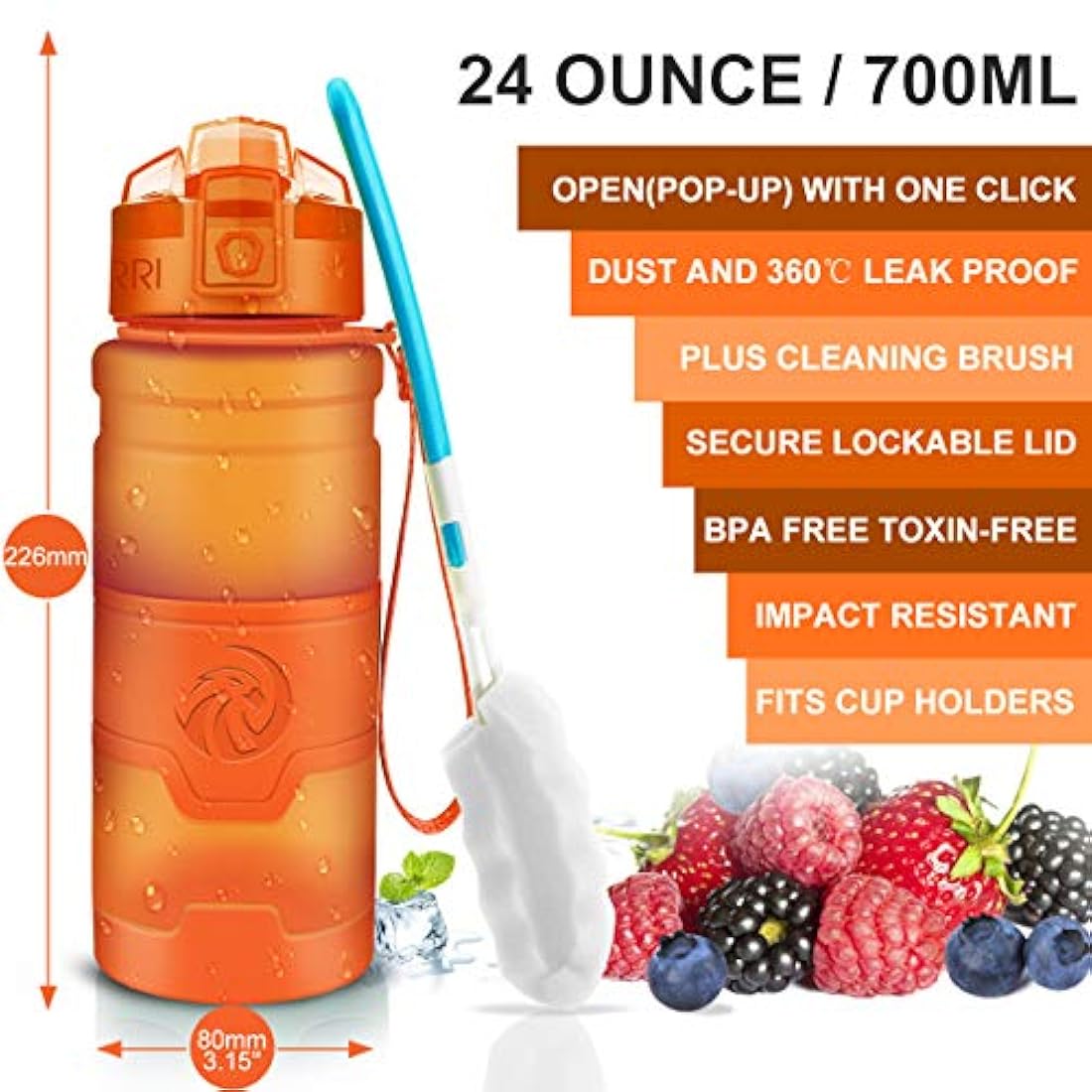 Botella de agua deportiva Zorri, 13.5, 17, 23.6 onzas