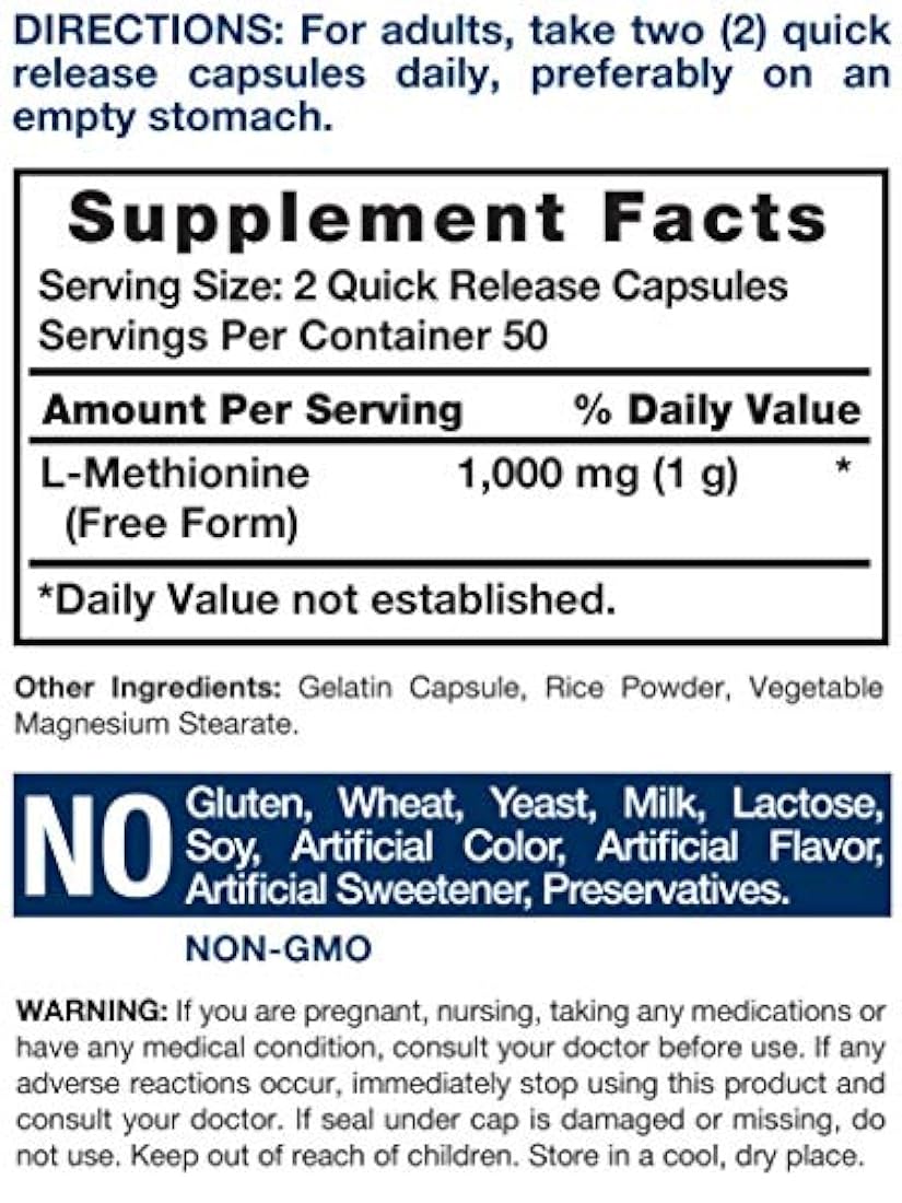 Methionine 1000 mg sin gluten