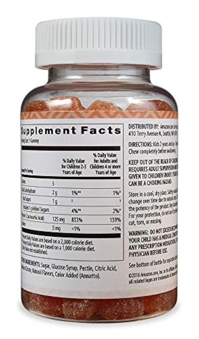 Amazon Brand – Solimo Vitamina C 125 mg, 60 gomas, suministro de 2 meses
