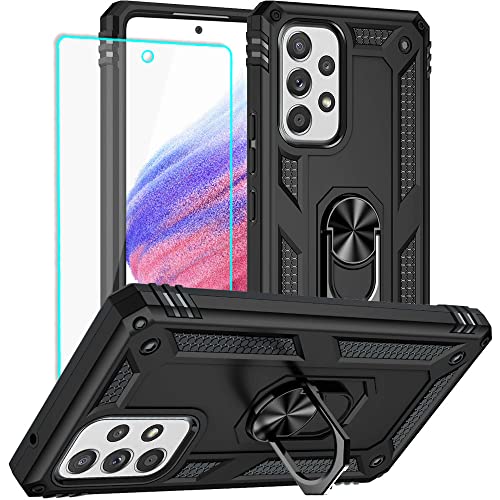 Yiakeng Funda para Samsung Galaxy A53 5G con protector de pantalla HD, fundas protectoras de grado militar con anillo para Samsung Galaxy A53 5G (negro)