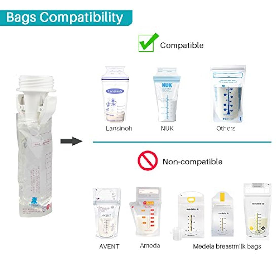 Bolsa de almacenamiento de leche materna adaptadores