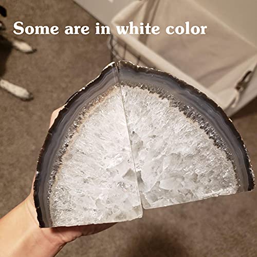 AMOYSTONE - Sujetalibros decorativo de ágata para oficina, resistente, con protectores de goma, 1 par