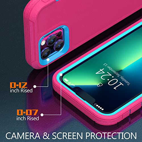 Funda para iPhone 13 Pro Max con 2 protectores de pantalla, protección contra caídas de grado militar, resistente a prueba de golpes, funda protectora para iPhone 13 Pro Max de 6.7 pulgadas (rosa azul)