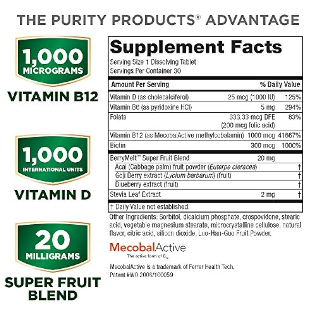 B-12 Energy BerryMelt con Super Fruits - 30 tabletas