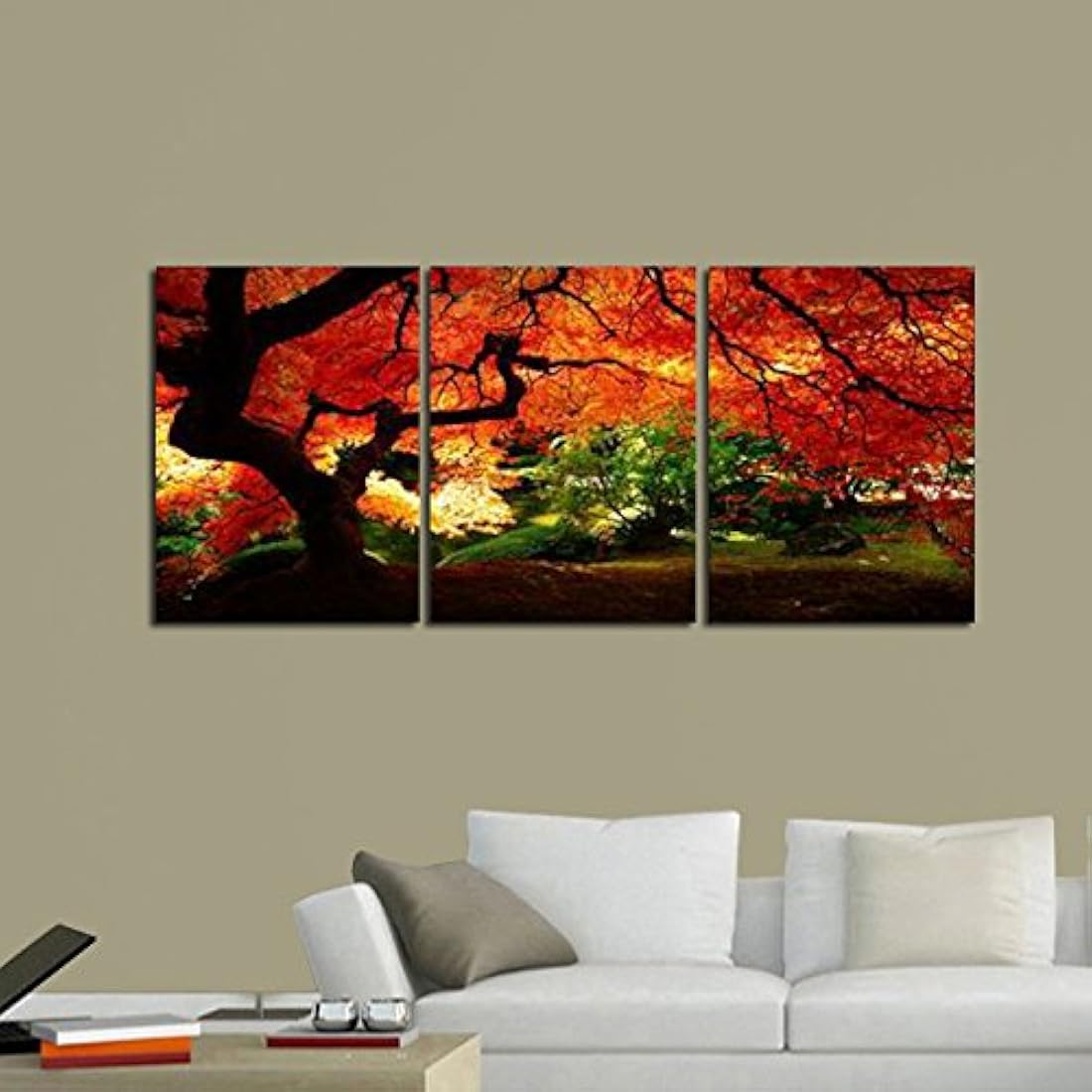 Pyradecor rojo de arce árboles 3 Panel arte contemporáneo