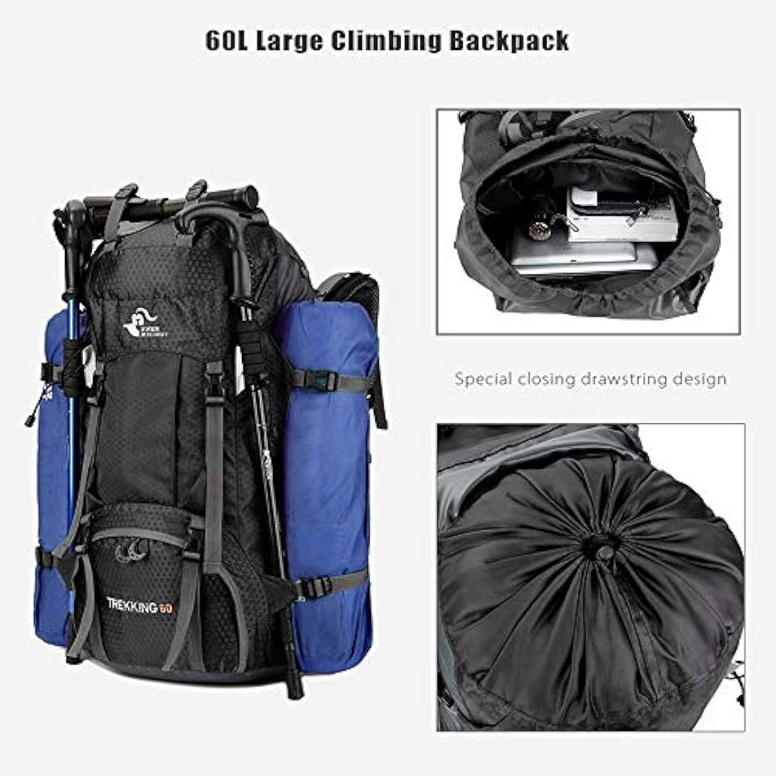 Mochila de senderismo ligera y resistente al agua de 60