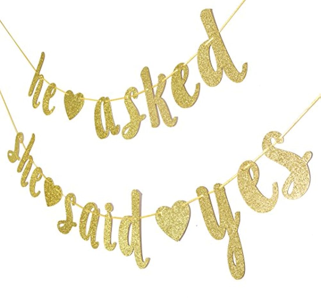 Qttier He Asked She Said Yes Gold Glitter Banner - Boda