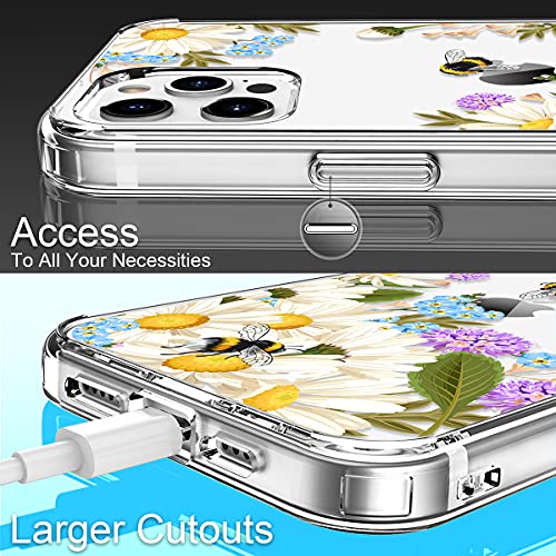 GiiKa Funda para iPhone 12 Pro Max con protector de pantalla, transparente de cuerpo completo a prueba de golpes de protección floral niñas mujeres caso duro con TPU parachoques cubierta teléfono caso para iPhone 12 Pro Max, flores blancas